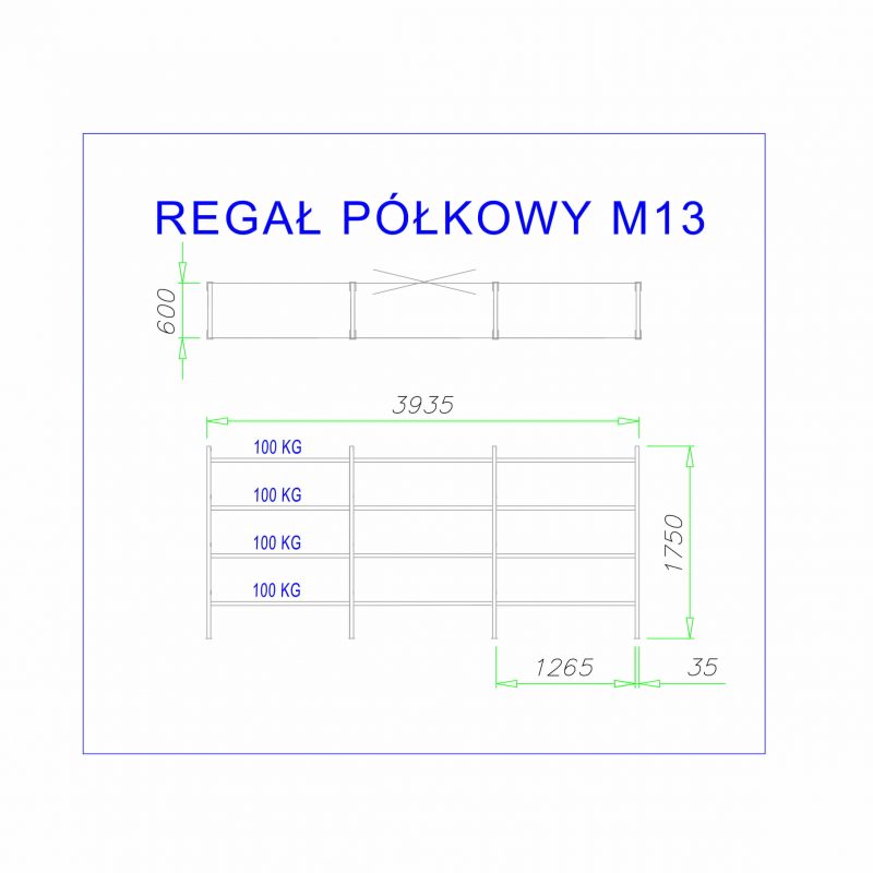 policový regál m13 1750mm 100kg