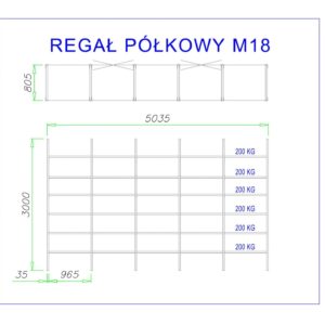 Regał półkowy metalowy M18 wymiary