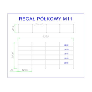 regał z półkami metalowymi m11