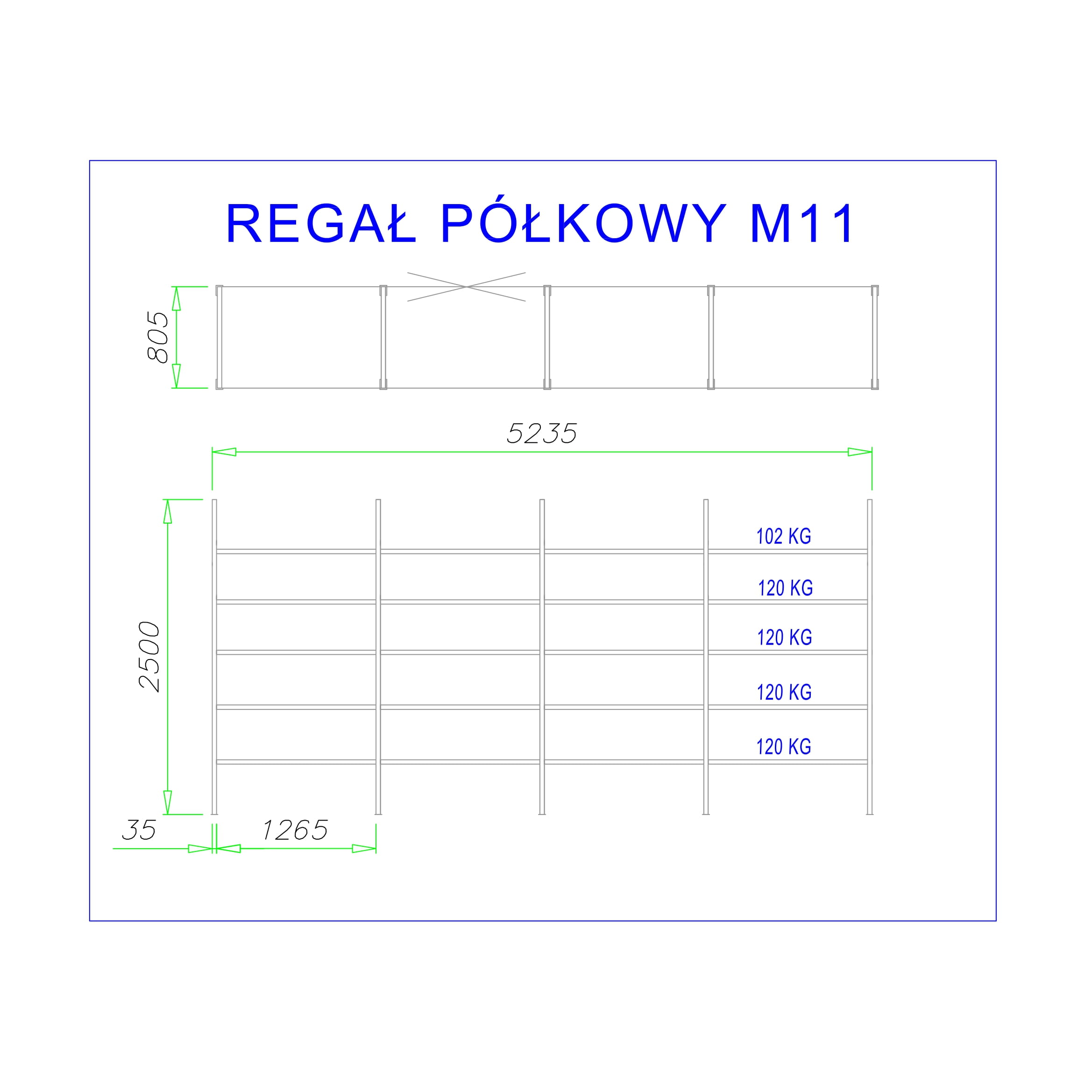 regał z półkami metalowymi m11