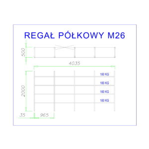 regał z półkami metalowymi m26