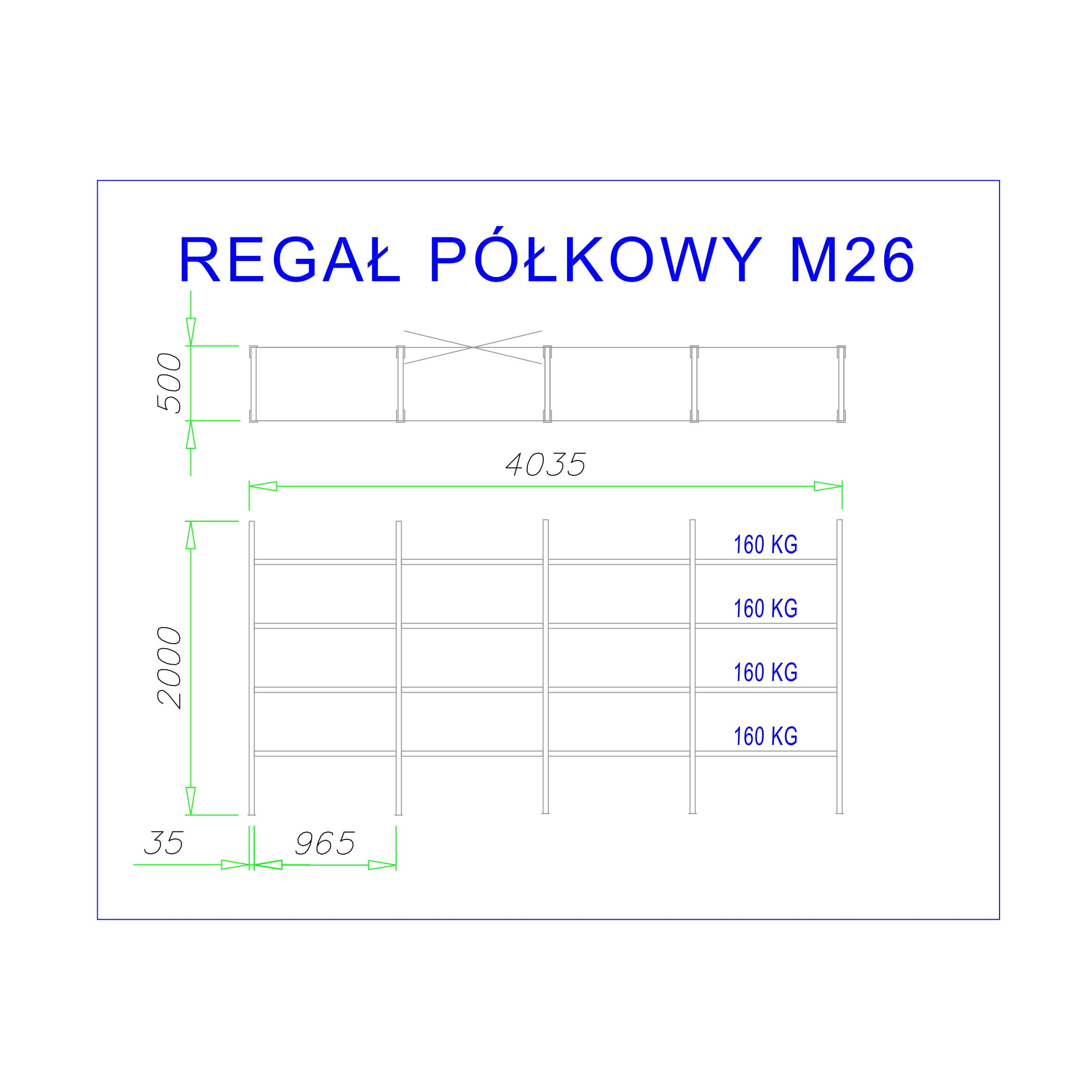 regał z półkami metalowymi m26