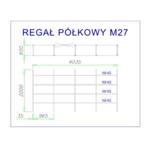 regał z półkami metalowymi m27
