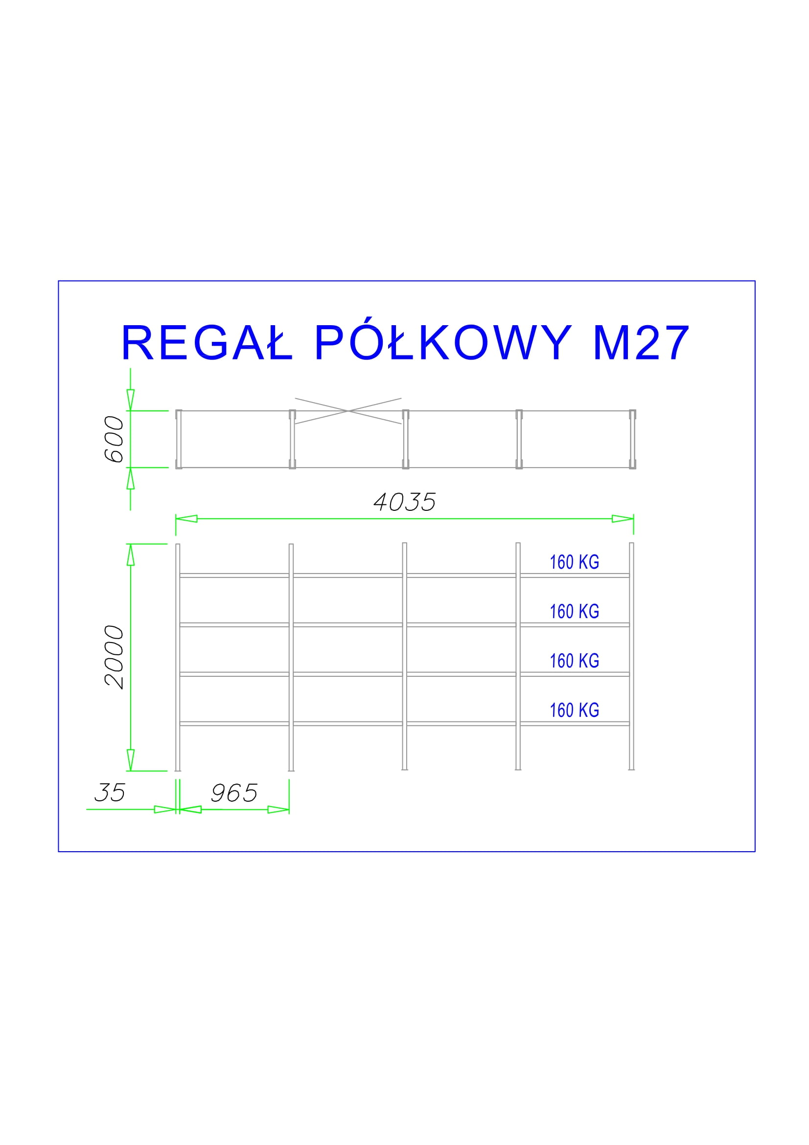 regał z półkami metalowymi m27