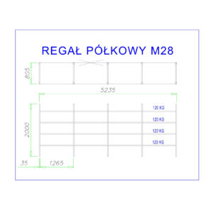 regał z półkami metalowymi m28