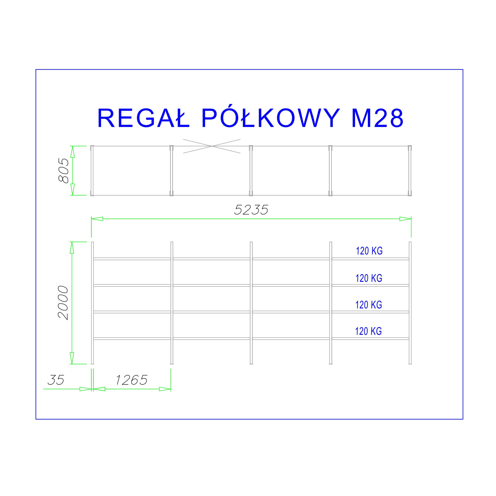 regał z półkami metalowymi m28